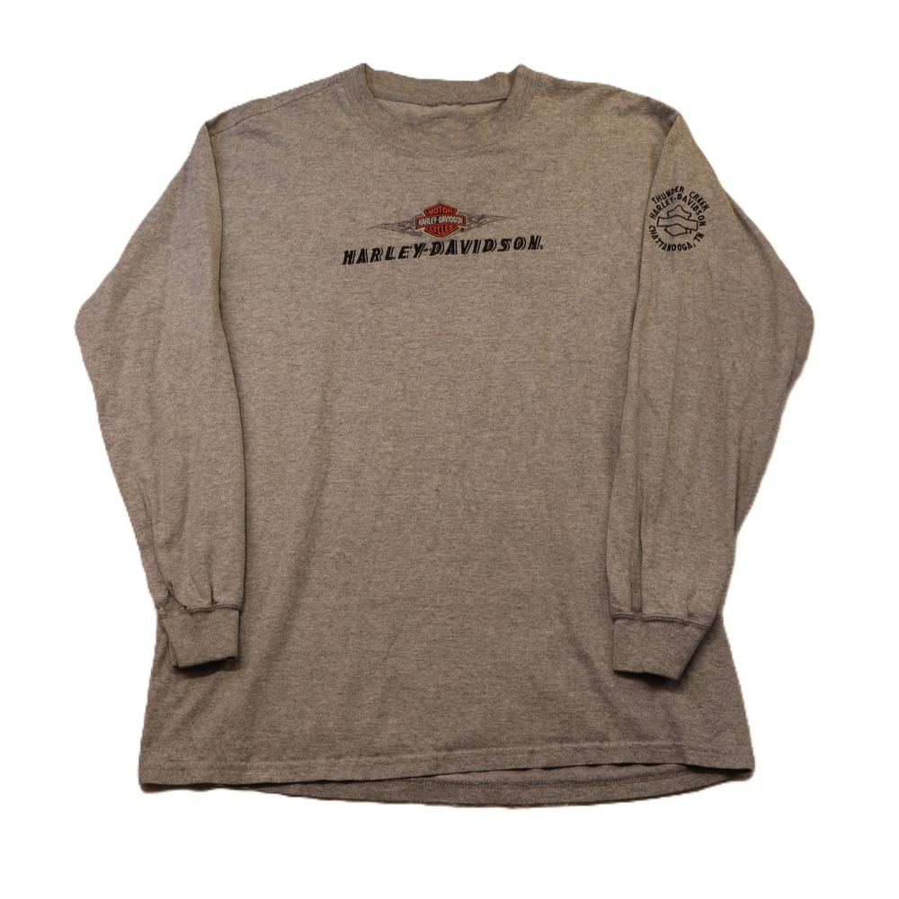 Harley Davidson Mens Large Long Sleeve T-Shirt Gray Thunder Creek Chattanooga TN